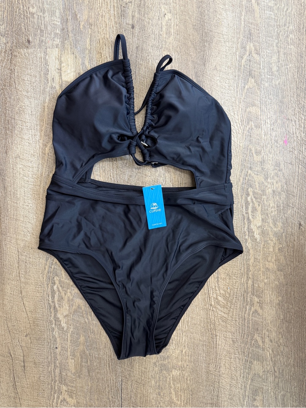 Cupshe Black Cutout Tie-Front One-Piece Swimsuit
